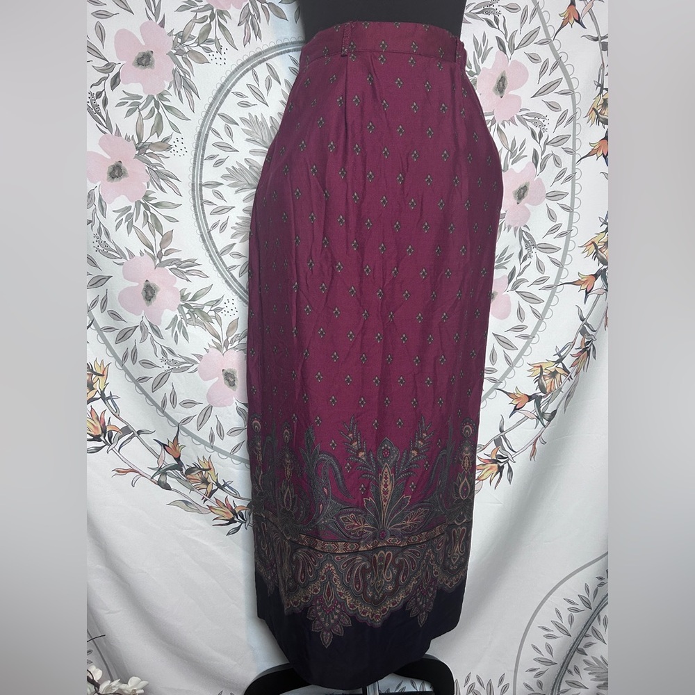 Vintage 90s Bushwacker USA Rayon Midi Skirt Burgundy Paisley Boho Cottagecore 4